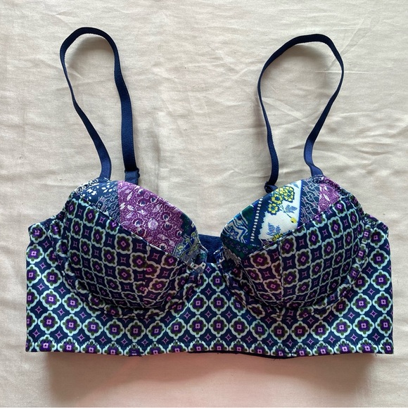Victoria's Secret Other - VS Set Satin Mini Bustier in Blue Myriad Print 32b, Satin Short XS, Panty XS